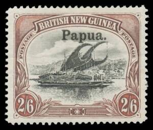 1906 Large 'Papua' Overprints Watermark Horizontal Thick Paper 4d & 2/6d SG 17 & 20, well centred, Cat &pound;410. (2)