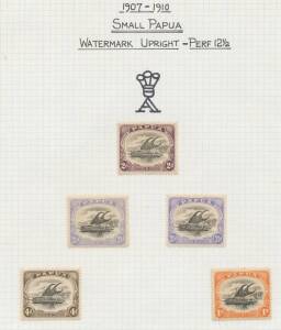 1907-10 Small 'PAPUA' SG 49-71 (except for the rare 6d SG 70, but with a few additional shades) complete with the watermarks upright & upright inverted, or sideways & sideways inverted, generally very fine, Cat &pound;1100+. A difficult "set" to assemble. (49)
