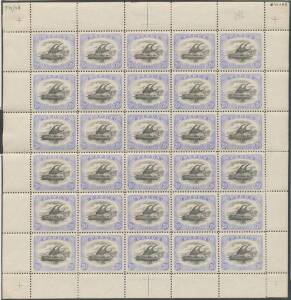 1907-10 Small 'PAPUA' Watermark Upright Perf 11 2&frac12;d black & pale ultramarine SG 51a with the Watermark Inverted and Reversed complete sheet of 30, well centred, significant perf separation, Cat &pound;390++.