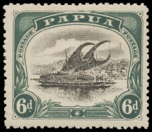 1907-10 Small 'PAPUA' Watermark Sideways Perf 12&frac12; 6d black & myrtle-green SG 70, a superior example, Cat &pound;4750.