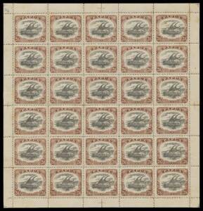 1910 Large 'PAPUA' collection on display pages with the set SG 75-83 x2 (one set with the Watermark Inverted) plus extra 2/6d both types, a few shades, complete sheets of the &frac12;d (significant separation), 2d & 2/6d Type C SG 83 (margins trimmed & significa