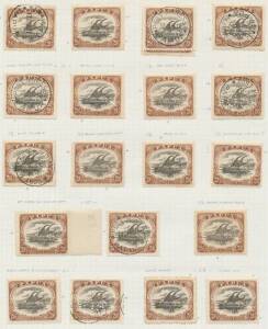 1910 Large 'PAPUA' 2/6d plated examples comprising Type B mint x11 & used x8 (one perf 'OS') and Type C mint x5 & used x5 on annotated pages, generally fine to very fine, Cat &pound;1500+. Ex Wally Colbran. (29)