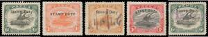 STAMP DUTY: Group with 'Stamp Duty.' on Litho 6d x6 (3 mint) & Monocolours 6d with No Stop after 'DUTY ', seriffed 'STAMP DUTY' on Monocolours 1d mint & used/unused x18 (including a very scarce block of 4), and Curved 'STAMP DUTY' on Bicolours 1d x4 (one 