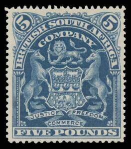 1898-1908 BSAC Arms &pound;5 deep blue SG 92, well centred, unused, Cat &pound;3250.