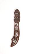 A mother of pearl inlaid paper knife, Colonial 19th Century. 28cm long.