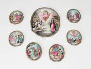 Collection of 7 Russian enamels depicting religious motifs, 19th Century. Largest 12cm