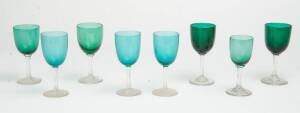 A group of 8 Victorian green wine glasses. 