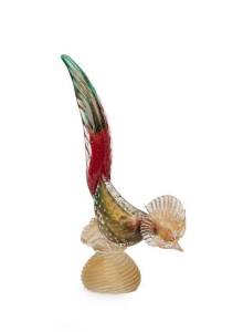 An Italian Murano coloured glass pheasant (42cm long) & a Murano glass rooster (31cm high)