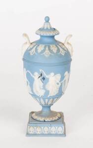 Wedgwood blue jasper vase & cover, English, 19th Centuryafter the original 18th century design by John Flaxman. 17cm