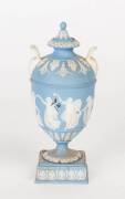 Wedgwood blue jasper vase & cover, English, 19th Centuryafter the original 18th century design by John Flaxman. 17cm