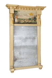 An unusual painted, gilded & ceramic plaque inset wall mirror, English c1830. 96cm high, 62cm wide&nbsp;