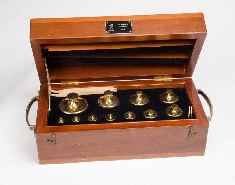 Troy 11 piece weight set by Stanton of London, in original wooden case. Used as the Victorian Government standard. 