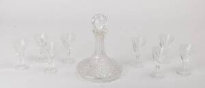 Ship's decanter & set of eight Waterford crystal glasses. 9 items. 