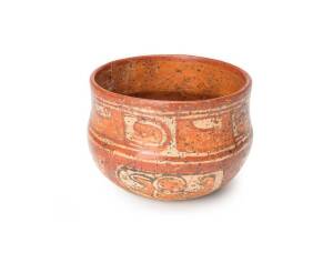 Mayan polychrome pottery vessel, Late Classic period, 600-900 A.D., Central America. Diameter 14cm.