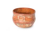 Mayan polychrome pottery vessel, Late Classic period, 600-900 A.D., Central America. Diameter 14cm.