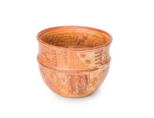 Mayan polychrome pottery vessel, late Classic period, 600-900 A.D., Central America. Diameter 14cm.