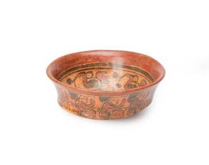 Mayan polychrome pottery vessel, late Classic period, 600-900 A.D. Central America. Diameter 18cm.