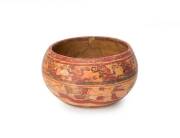 Mayan polychrome pottery vessel, late Classic period, 600-900 A.D. Central America (repaired). Diameter 16cm.