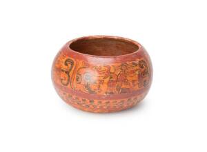 Mayan polychrome pottery vessel, late Classic period, 600-900 A.D. Central America. Diameter 16cm.