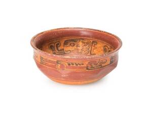 Mayan polychrome pottery vessel, late Classic period, 600-900 A.D. Central America. Diameter 19cm.
