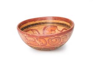 Mayan polychrome pottery vessel, late Classic period, 600-900 A.D. Central America (repaired). Diameter 19cm.&nbsp;