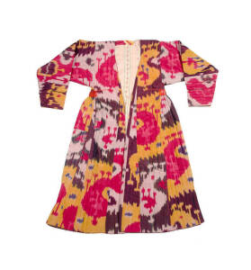 An Uzbek ikat silk and cotton robe