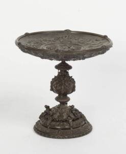 A bronze tazza with scenes of celebration, French, 19th Century.&nbsp;23cm high, 23cm diameter