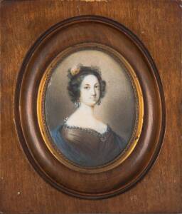 Miniature hand painted portrait of a lady, 19th Century. 6 x 8cm