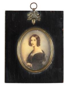 Georgian framed miniature portrait on ivory. Frame 9 x 11cm