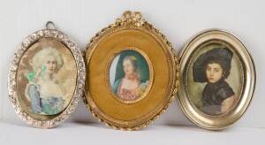 Group of 5 framed miniature portraits, 20th Century. Largest frame 12 x 14cm