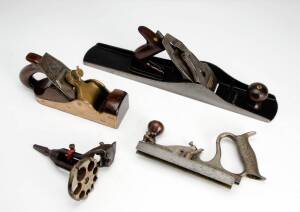 WOOD PLANES: Stanley No.49 plane; Sargent autoset plane; 19th century brass & cedar smoothing plane etc. (4 item