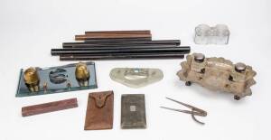 Desksets, inkwells, rolling rulers, drawing tools, 19th & 20th Century. (15+ items)