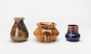 Three Australian pottery vases by Regal Mashman (13cm), Remued (8cm) & Cornwell (9cm).&nbsp;