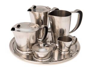 GENSE Swedish art deco style stainless steel 6 piece tea service, circa 1960s.