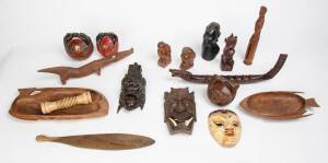 Wood ware, tribal artifacts & masks, 20th Century. (27 items)