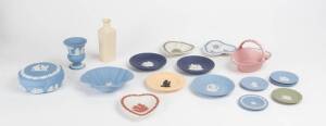 WEDGWOOD: Group including trinket boxes, dishes & vases. (63 items)