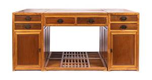 Chinese rosewood and softwood partners desk with foot rests, 20th century. Height 81cm, width 179cm, depth 100cm