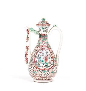 Chinese Wucai enamel ewer & cover, Guangxu iron red mark with Karas Collection n.56, exhibited CCS n.3