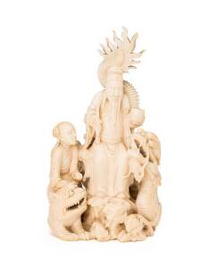 Chinese carved ivory figure group, late 19th Century. 18cm
