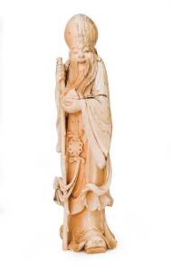 Chinese Shou Lao carved ivory figure, 19th Century. 22cm