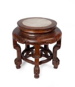 Chinese rosewood stand with inset marble top. 45cm high, 47cm diameter