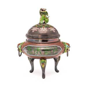Chinese silver & enamel censor, Beijing mark, early 20th Century. 20cm