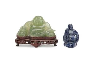 Chinese carved lapis lazuli seated Bhudda, early 20th Century (7cm), & a carved jade Buddha, mid 20th Century (7cm). (2 items)