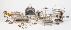 Collection of silver plated table ware including comports, tureens, tray, serving dishes, goblets, etc. 20 pieces.&nbsp;