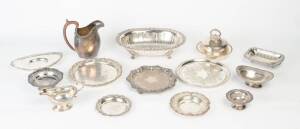 Group of silver plated table ware including salvers, serving dishes, jug, etc.&nbsp;