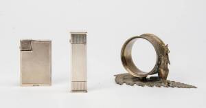 Silver plated Australiana napkin ring and 2 silver finished cigarette lighters (3 items).&nbsp;