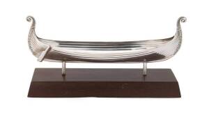 Norwegian silver Viking longboat on stand by David Andersen, 20th century. Length 26cm