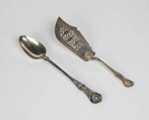Victorian Queen's pattern basting spoon & sterling silver fish server. (2 items)