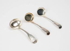 Three Georgian sterling silver sauce ladles.
