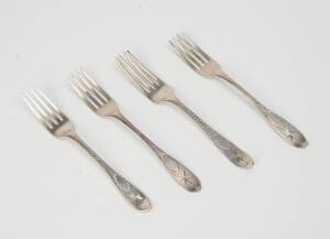 Irish Georgian silver forks (3), by Joshua Buckton & John Power, plus a similar English sterling silver fork.